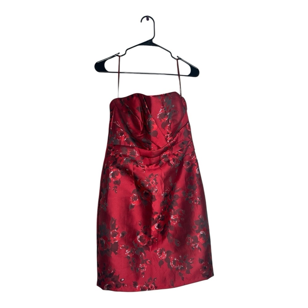 White House Black Market Red Rose Jacquard Strapless Cocktail Dress Sz 10